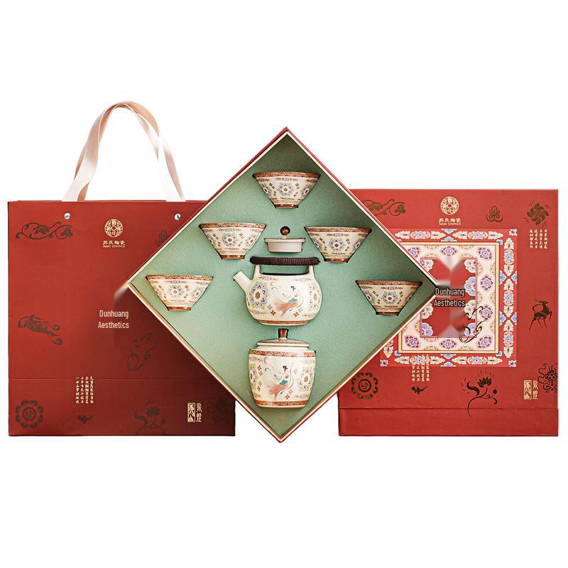 Su s Ceramics Dunhuang Ru Ware Beam-Handle Tea Set