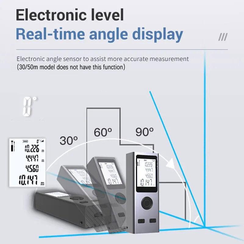 Mini Laser Rangefinder Digital Tape Measure Laser Ruler USB Charge Aluminum Alloy Fuselage Measuring Distance: 30/50/60m