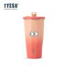 600ML Stainless Steel Coffee Cup With Straw Gradient Color Insulated Water Bottle Car Thermos Mug Cold Drink Vacuum Cup with Eye Sticker