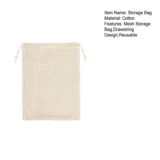 Cotton Mesh Storage Bag with Drawstring Breathable Hollow Design Extends Freshness Reusable Eco-Friendly Supermarket Travel Bag
