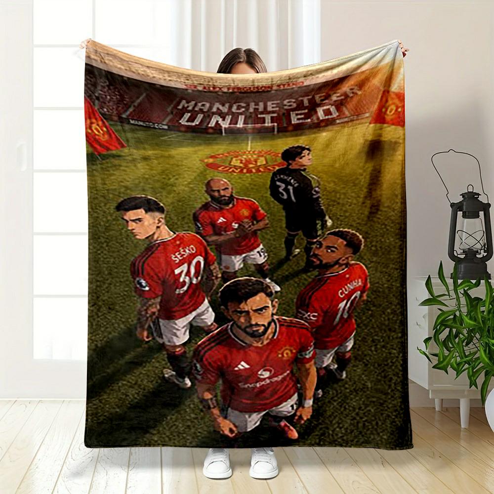 Manchester United Team Illustration printed Flannel blanket for bedroom, living room, sofa, and nap