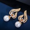 E0260 Shell Pearl Micro-Inlaid Zircon Earrings, Environmentally Friendly Copper Plating