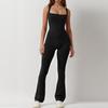 Solid Color Square Neck Vest Seamless Yoga Sports Flared Pants Tight Sexy One Piece Jumpsuit Fashion Elegant Beach Vacation Wear