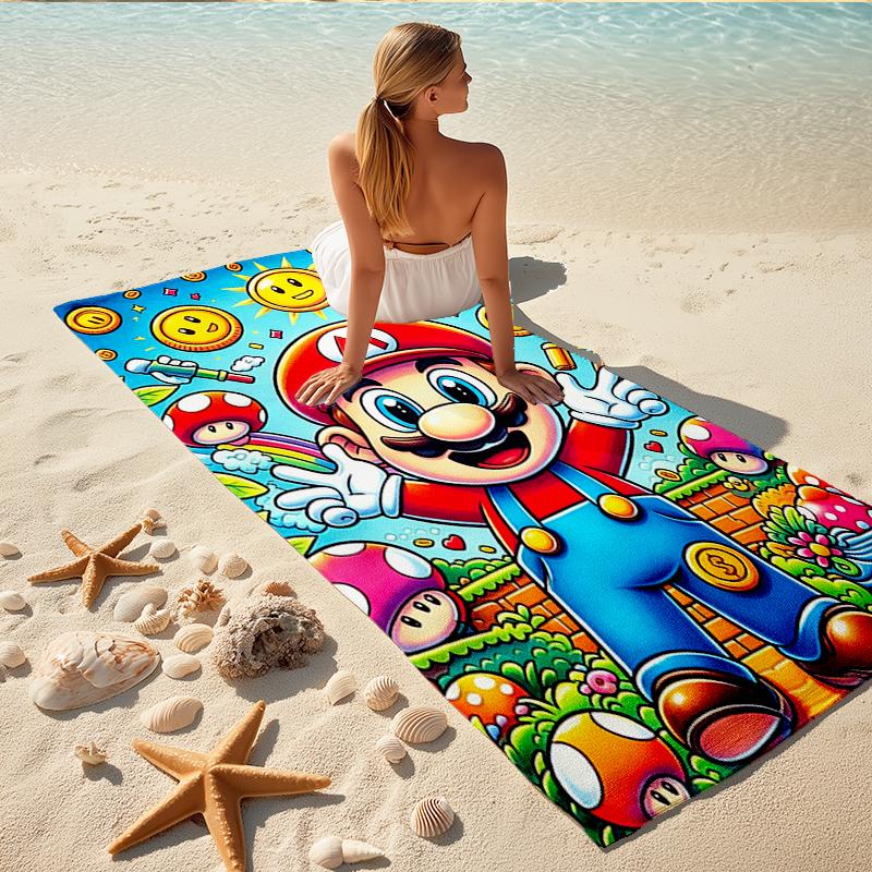 1Pc Super Mario Adventure Beach Towel, Quick Dry, Multi-Use for Beach Pool Gym Yoga Home Travel, Christmas, Halloween, Xmas Gift M928784