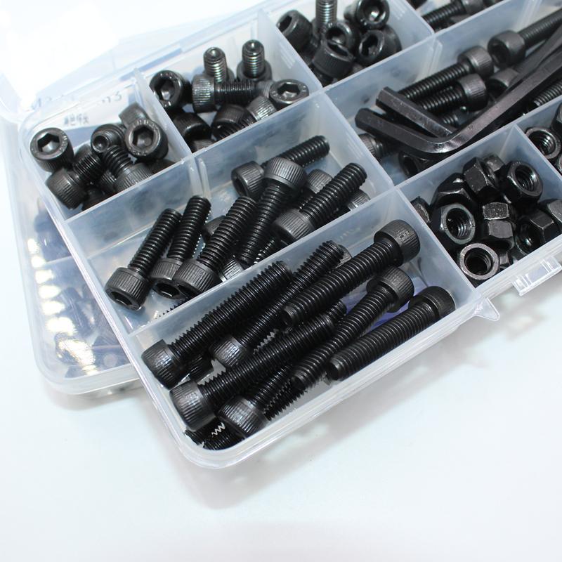 Hexagon Hex Socket Cap Head Screw and Nut M2 M3 M4 M5 M6 Black 12.9 Grade Carbon Steel Allen Machine Screws Bolt Nut Assortment