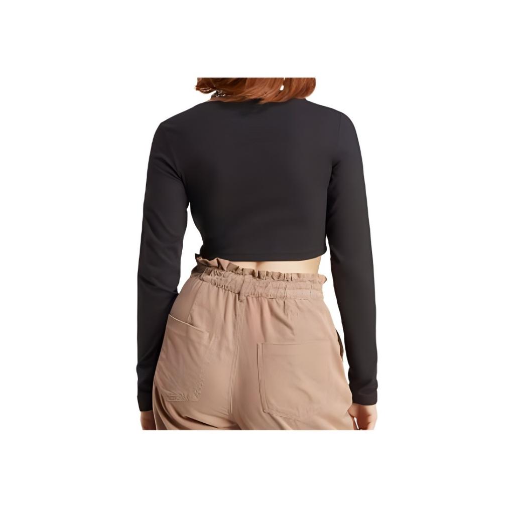 Adidas Originals Clover Series Cropped Single-Breasted Long Sleeve T-Shirt Women Tops Black IC5473