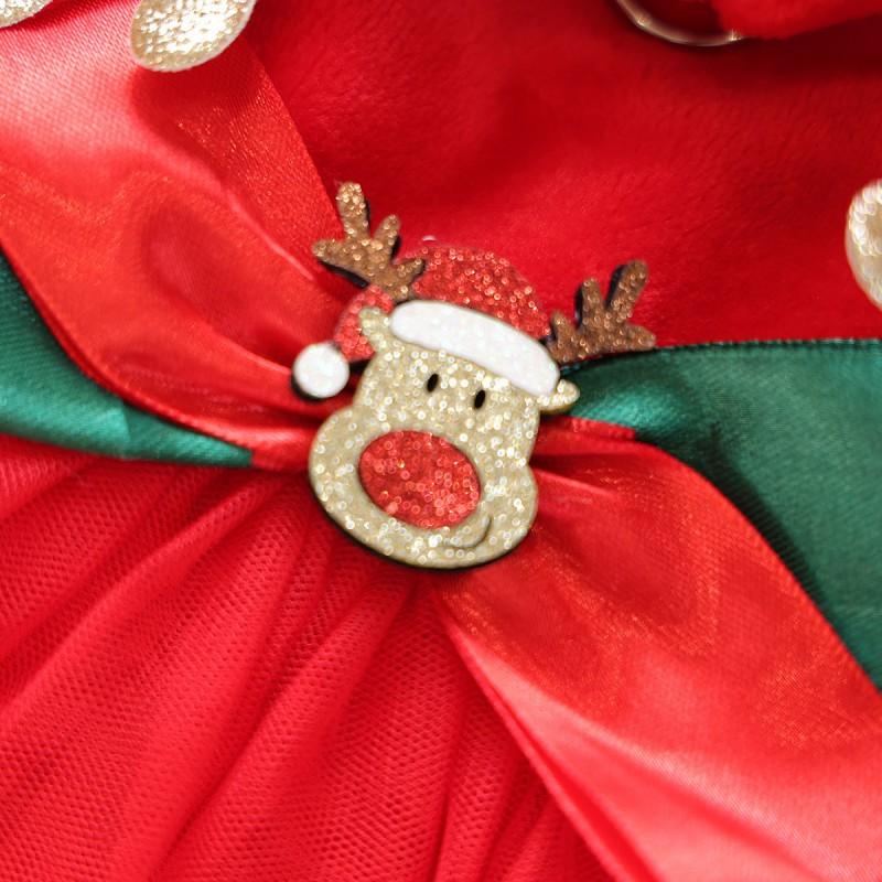 Pet Circle Winter Holiday Dog Dress Small Breeds - Festive Red Reindeer Fluffy Tutu Outfit