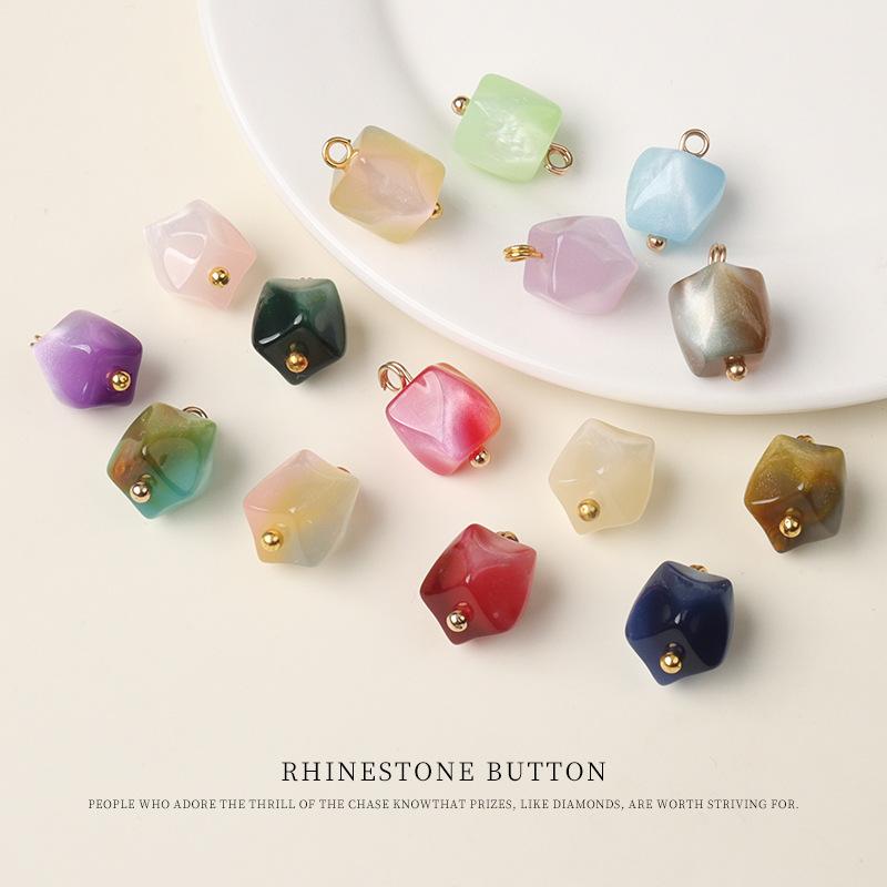 5pcs Color Resin Cut Face Gold Nail Buttons, National Style Cheongsam Hanfu Buttons, Shirt Cardigan Sweater Decorative Buttons