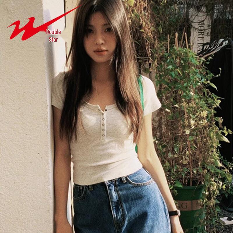 

Shuangxing Women s Slim-Fit U-Neck Pure Cotton Short-Sleeve T-Shirt L