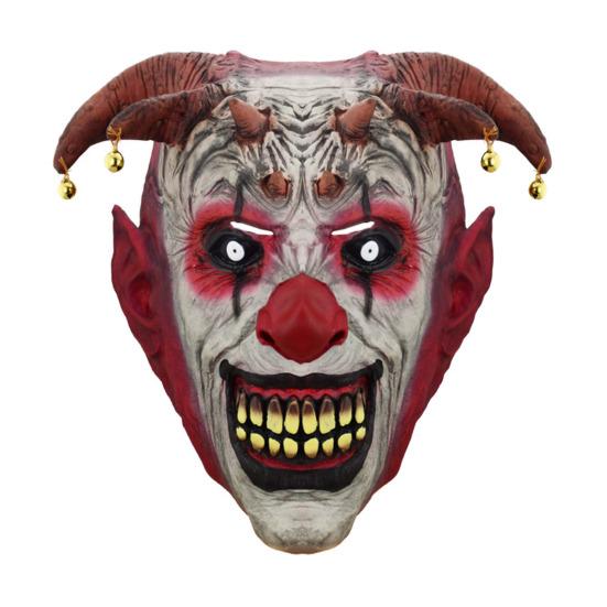 Realistic Halloween Mask Scary Devil Horns Mask, with Bell Decor, Breathable Comfortable Transparent Vision Latex Headgear, for Adult Cosplay
