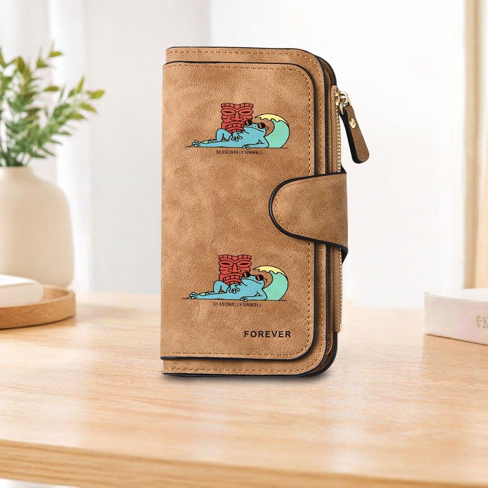 1pc Tiki Frog Vacation Long Zipper Wallet, Large Capacity Card Holder, Unisex Clutch Bag, Fashionable Zipper Coin Purse, Suitable for Daily Use, A