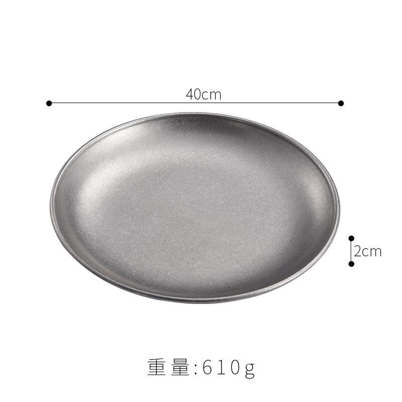 Korean version of stainless steel plate coffee shop tray flat bottom shallow plate barbecue plate bone plate retro tableware