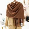 Soft Warm Wool Blend Scarf Women Winter Thick Solid Color Long Shawl With Fringe