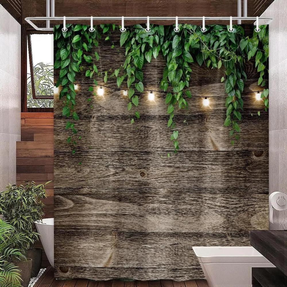 

Деревенская уличная шторка для душа коричневый камуфляж винтажный шпон дверь зеленый лист ферма кирпичная стена полиэстер декор для ванной комнаты шторы 90x180cm35x71in