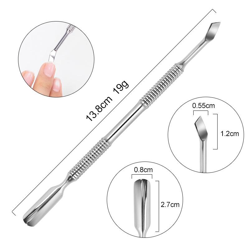 European-American Russian-Style Nail Technician Dual-End Cuticle Pusher and Groove Cleaner - Silver