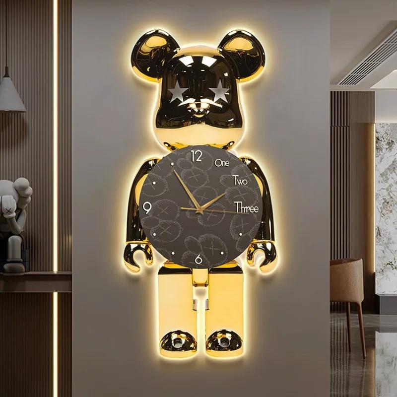 Modern Light Wall Clock Bear Large Led Clocks Wall Home Decor Crystal Silent Wall Watch Interior Lamp Living Room Decoration