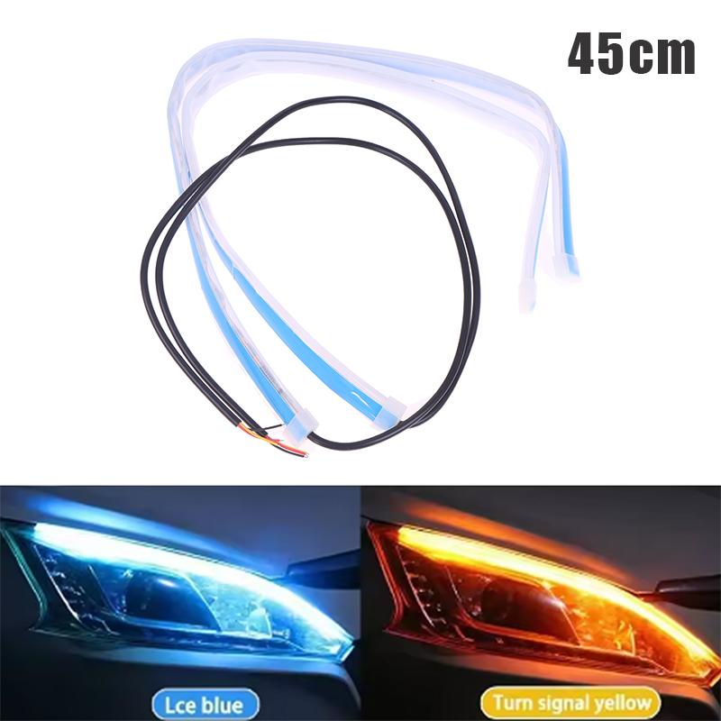 2Pcs 30/45/60Cm Car Drl Flexible Waterproof Headlight Led Strip Universal Auto Headlights Rgb Turn Signal Yellow Brake Flow Ligh