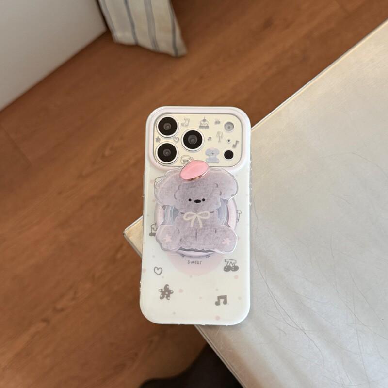 Kawaii Cartoon Dog Phone Stand Case IPhone 15 16 17 Pro Max Double Layer IMD Anti-Scratch Drop Protection