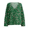 Women's Casual V-Neck Long Sleeve Knitted Christmas Print Pullover