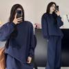Autumn and Winter Solid Color Versatile Plus Velvet Thickened Sweatshirt Suit for Women Loose Casual Showing Flesh-covering Two-piece Set