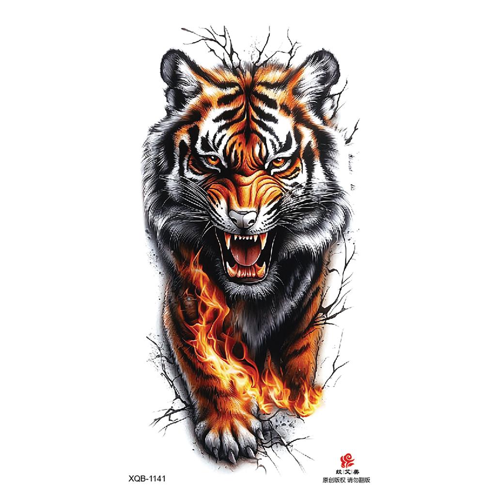 2026 Nuovo Tatuaggio Temporaneo Impermeabile Adesivo Fuoco Foresta Leone Lupo Tigre Flash Tatuaggi Uomo Corona Corpo Braccio Finto Tatuaggio