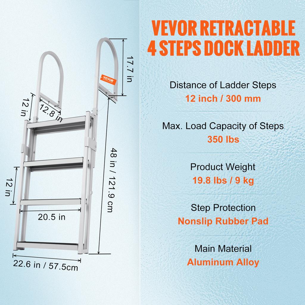 SucceBuy 4/5 Steps Retractable Dock Ladder 350Lbs Adjustable Height Swim Ladder with Rubber Mat for Pool Lake Marine Boarding
