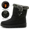 New Faux Rabbit Fur Lined High-Cut Women's Snow Boots, Velcro Waterproof Casual Winter Shoes
