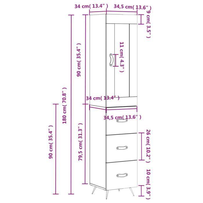 VidaXL Highboard Glossy White 34.5x34x180 Cm Engineered Wood 3200171