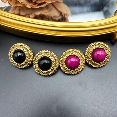 Vintage Court Style Retro Gold Circular Relief Texture 925 Silver Needle Earrings