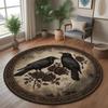 Gothic Raven Crystal Ball Crimson Rose Occult Graphics Circle Rug,Living Room Sofa Chair,Hallway,Bedroom Indoor Decor Rug Gift