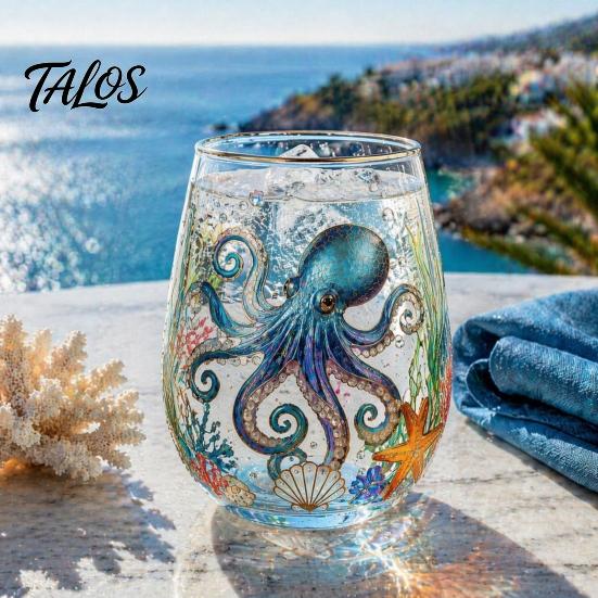 Functional Collectible Glass Cup Ocean-Themed Cup, Jellyfish/Dolphins/Sea Turtles/Octopus Hand-Painted, Thickened Drinking Safe Glassware for