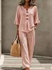 1116 European and American women's new casual button V-neck ruffle edge seven-quarter sleeve top and trousers
