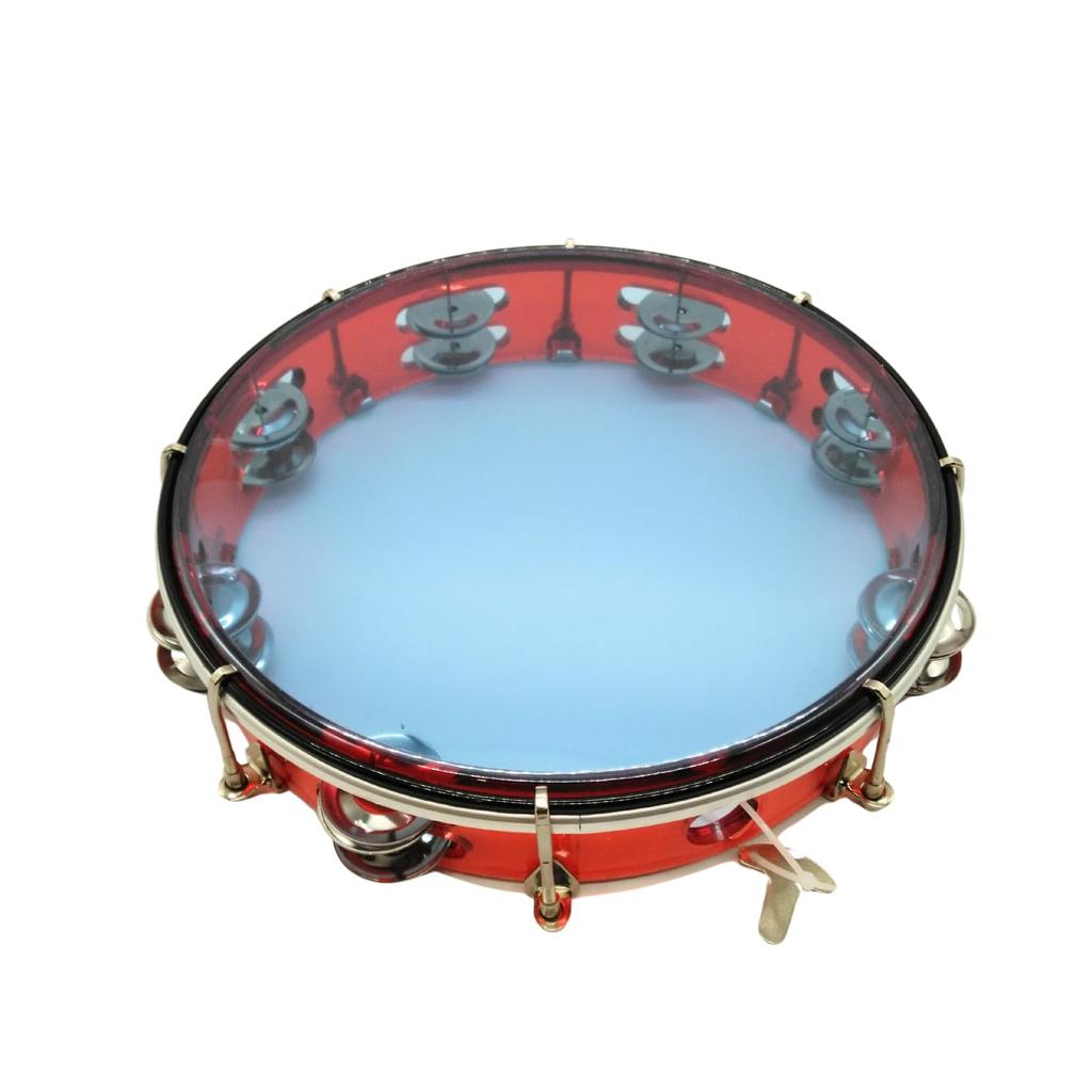 COZENTA Tambourine, Transparent, Two-Row, Percussion Instrument, Adjustable Pitch (Red)