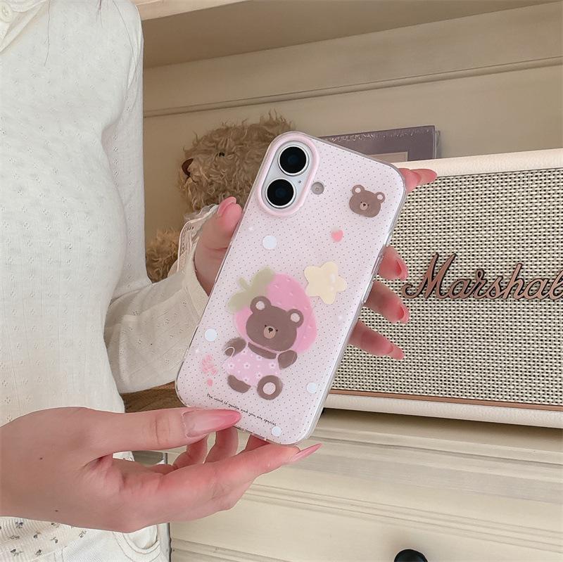 Pink Strawberry Bear Headset & iPhone 17/16 Pro Max/15 Pro Case