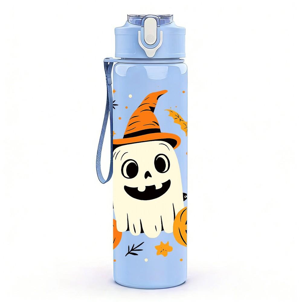1PC Halloween Ghost Pumpkin Pattern 750ml Color Plastic Sports Water Bottle Leakproof Flip Straw Lid Suitable for Sports Office Home Use