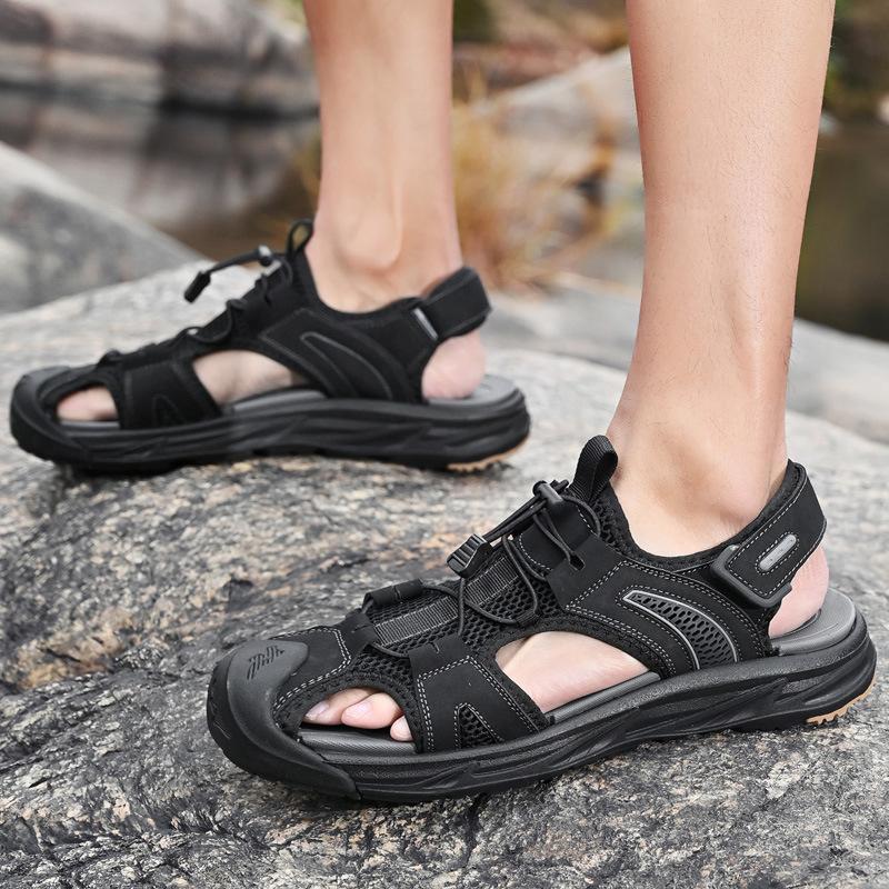 Large Size Shoes Summer New Outdoor Bag Head Sandals Men's Shoes, Leather Beach Shoes Men's Non-slip Walking Shoes