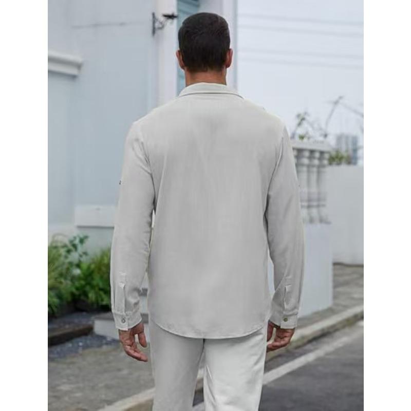 Mens Solid Color Long Sleeve Casual Business Dress Shirt