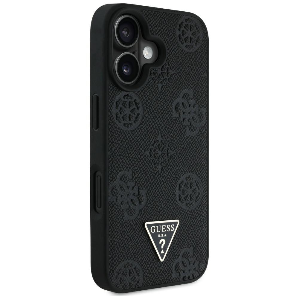 Guess Grained Hot Stamp Peony Triangle Logo MagSafe case for iPhone 16 black