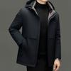 Herrenmilchseide Daunenjacke mit Kapuze Verdickt Papa Jacke Mittellange und Lange Daunenjacke Abnehmbare Innenjacke