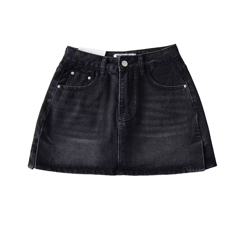 

Mid-Waisted Figure Flattering Versatile Split Denim Skirt Fake Two-Piece Black L
