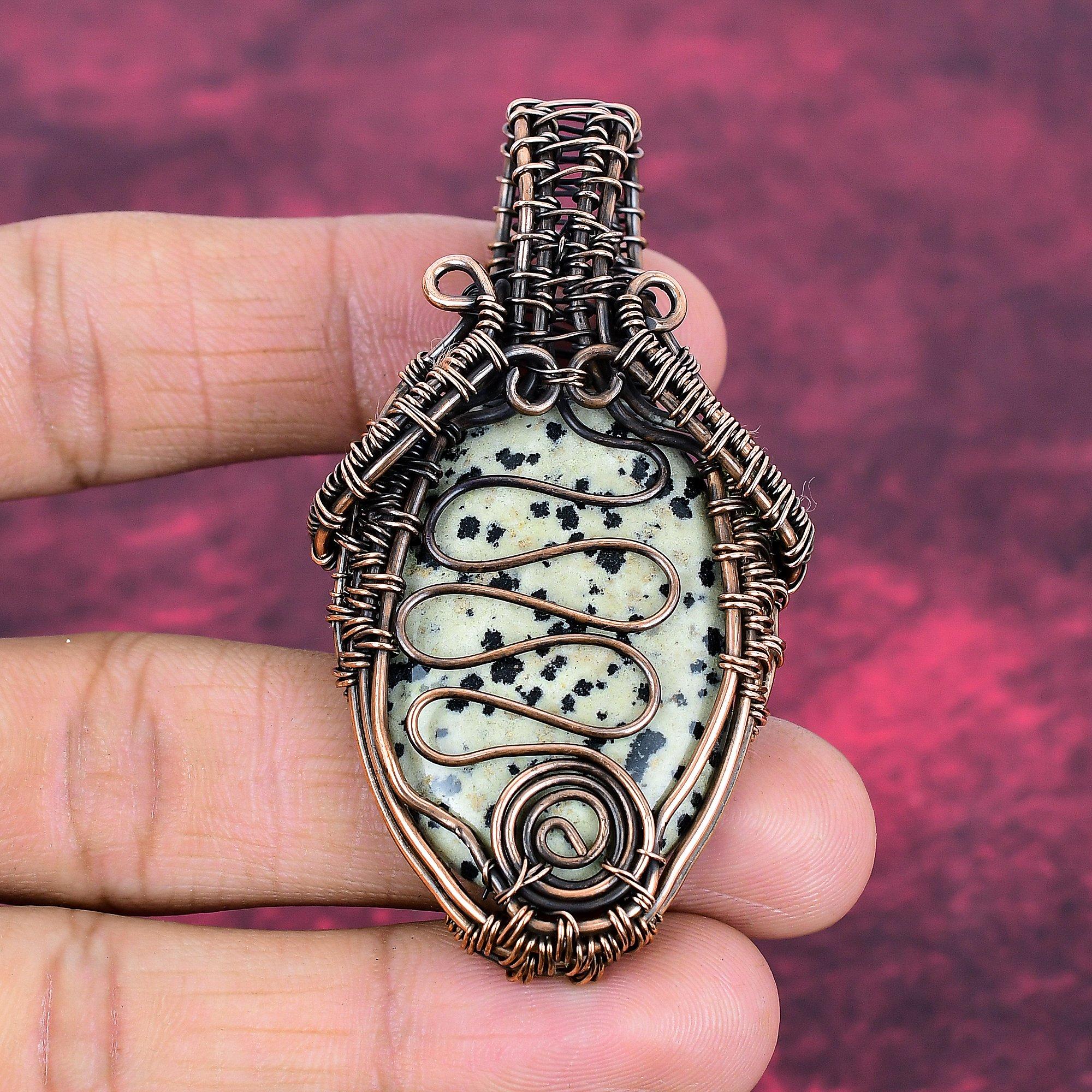 Dalmatian Jasper Pendant Gemstone Pendant Copper Wire Wrapped Handmade Jewelry