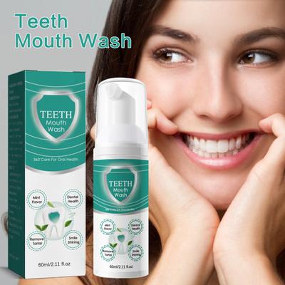 60ML Teeth Mouthwash Bad Breath Eliminating Dental Plaque Stain Removal Gums Oral Care Deep Cleaning Mints Flavor Tooth Whitening Liquid Foam