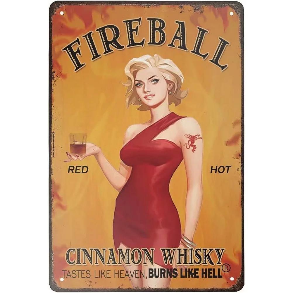 Vintage Pinup Weinmädchen Metallblechschilder Cocktail Martini Fireball Bier Wanddeko für Hausbars Garage Café Clubs Man Cave Pubs