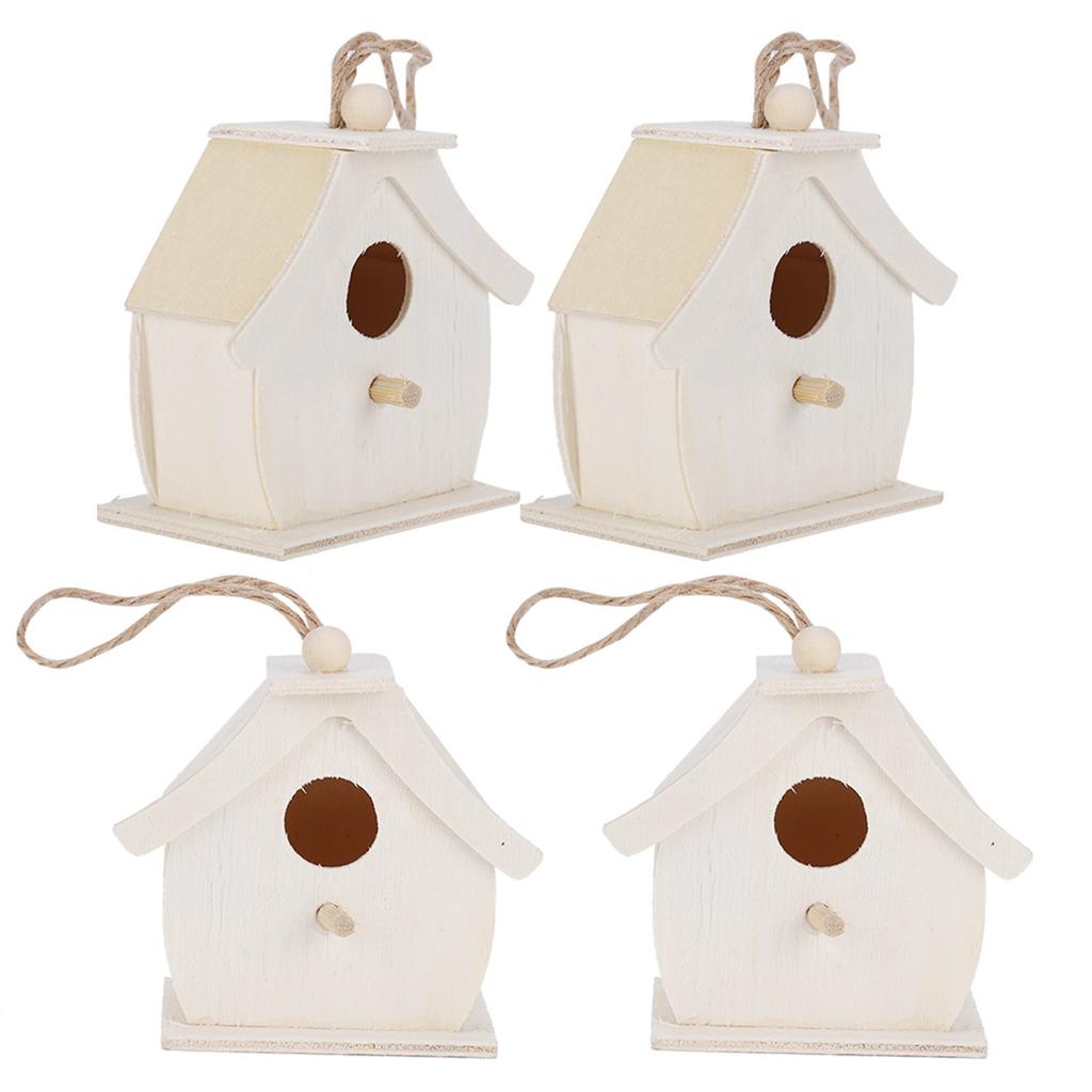 4Pcs Mini Wooden Bird House Hanging Birds Nests Ornaments for Outdoor Garden Balcony Courtyard