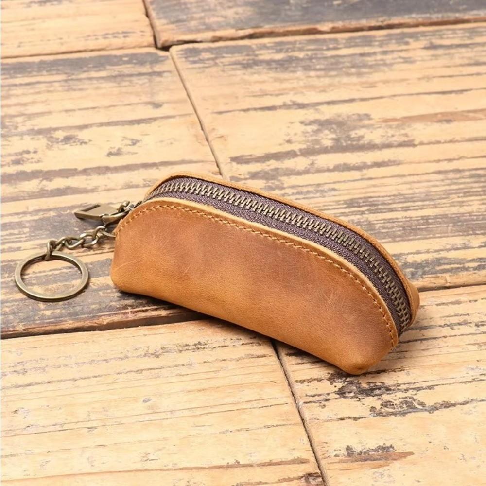 Wallet Anti-lost Mini Leather Coin Purse Thin Solid Color Men Key Ring Pouch Credit Card Holder Classic Car Key Bag Women