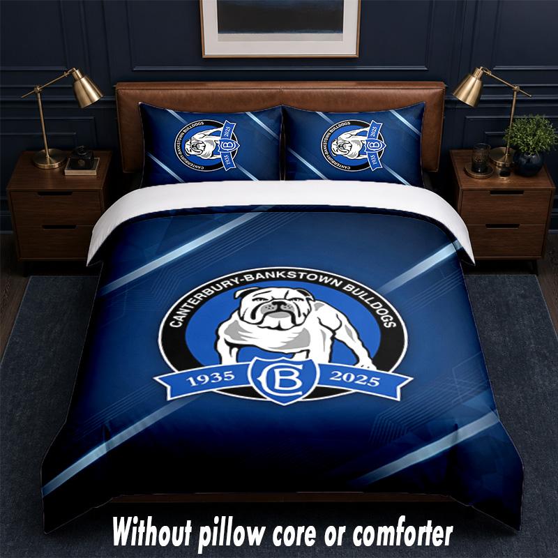 Canterbury-Bankstown Bulldogs Design Bett Bettwäsche-Set 1 Bettbezug + 2 Kissenbezüge Weiche Atmungsaktive Haushalts-Bettwäsche