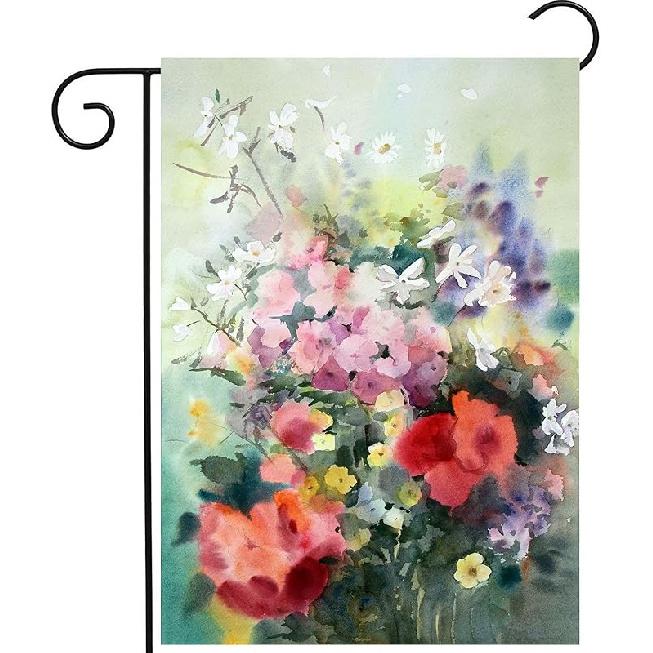 Акварельная живопись красивых летних весенних цветочных цветов, мак, ромашка, садовый флаг 12 x 18 дюймов, двусторонний, декоративный, приветственный 12 x18