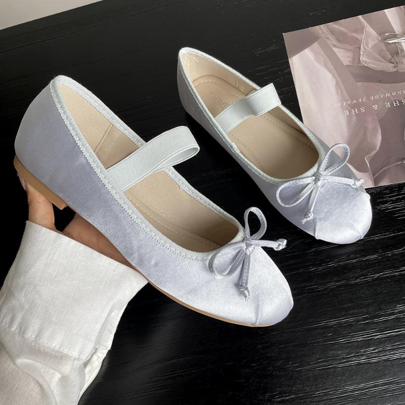 Ballet Flats Women Shoes 43 Mary Jane Shoes Round Toe Women's Shoe Bow Silk Satin Flats Women Shoes Plus Size 33-43 Valentine