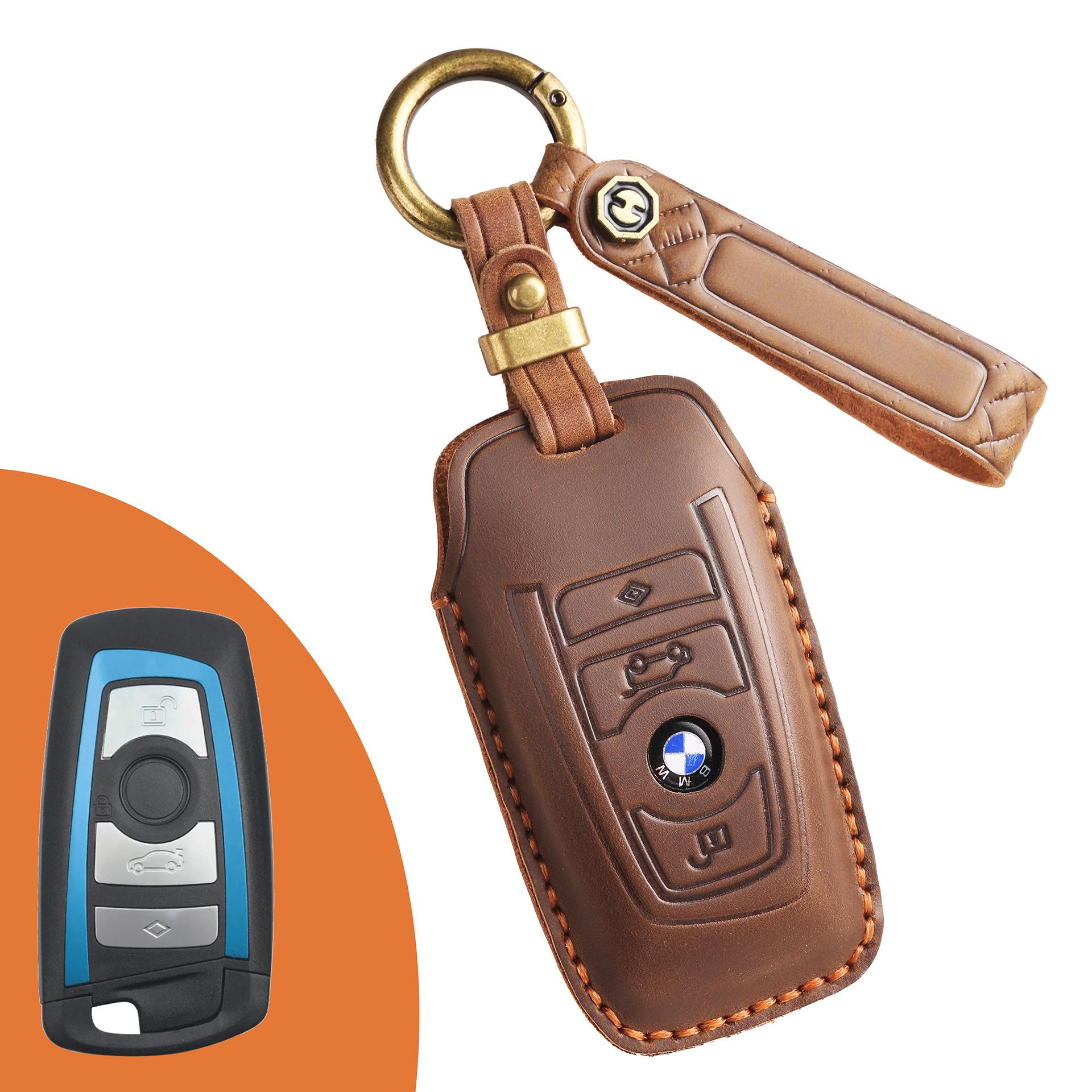 

The new retro key cover is suitable for the old BMW 3 Series 5 Series handmade leather car key case ring. коричневый