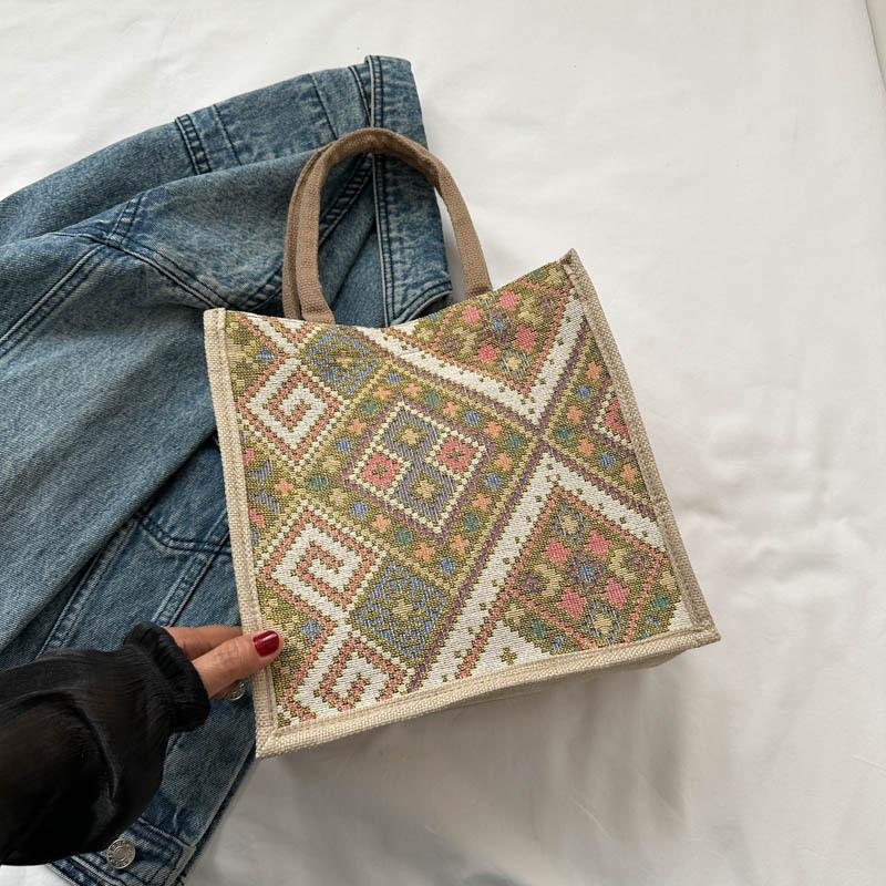 Large Capacity Commuting Bag for Women New Fashion One-shoulder Tote Bag Ethnic Style Student Handheld Class Bag Trend